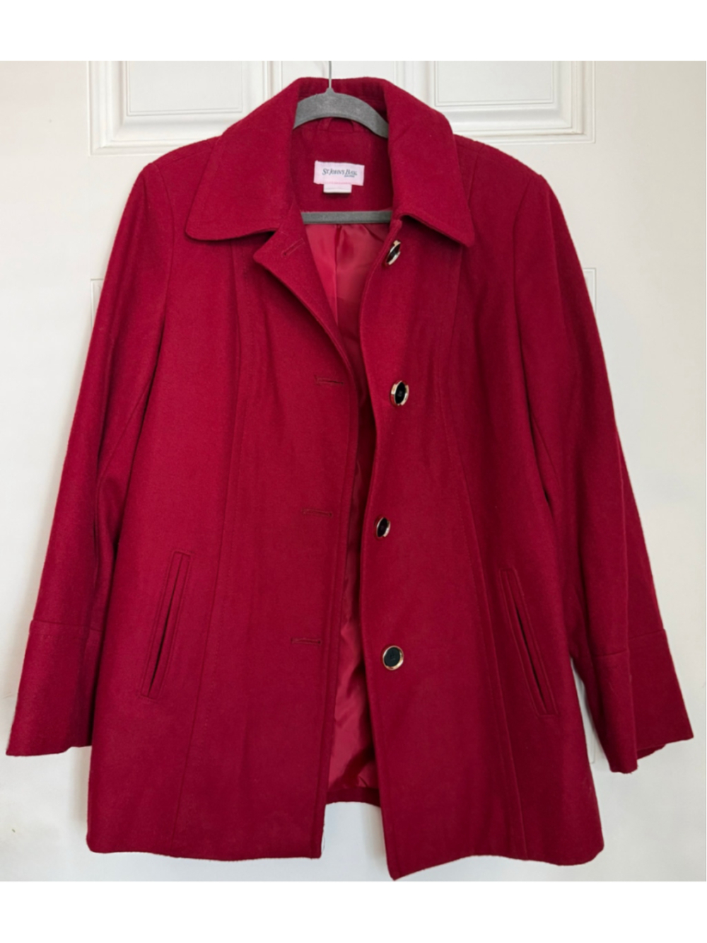 St Johns Bay Red Wool Blend Car Coat L Classic Button Front Winter - Picture 3 of 11